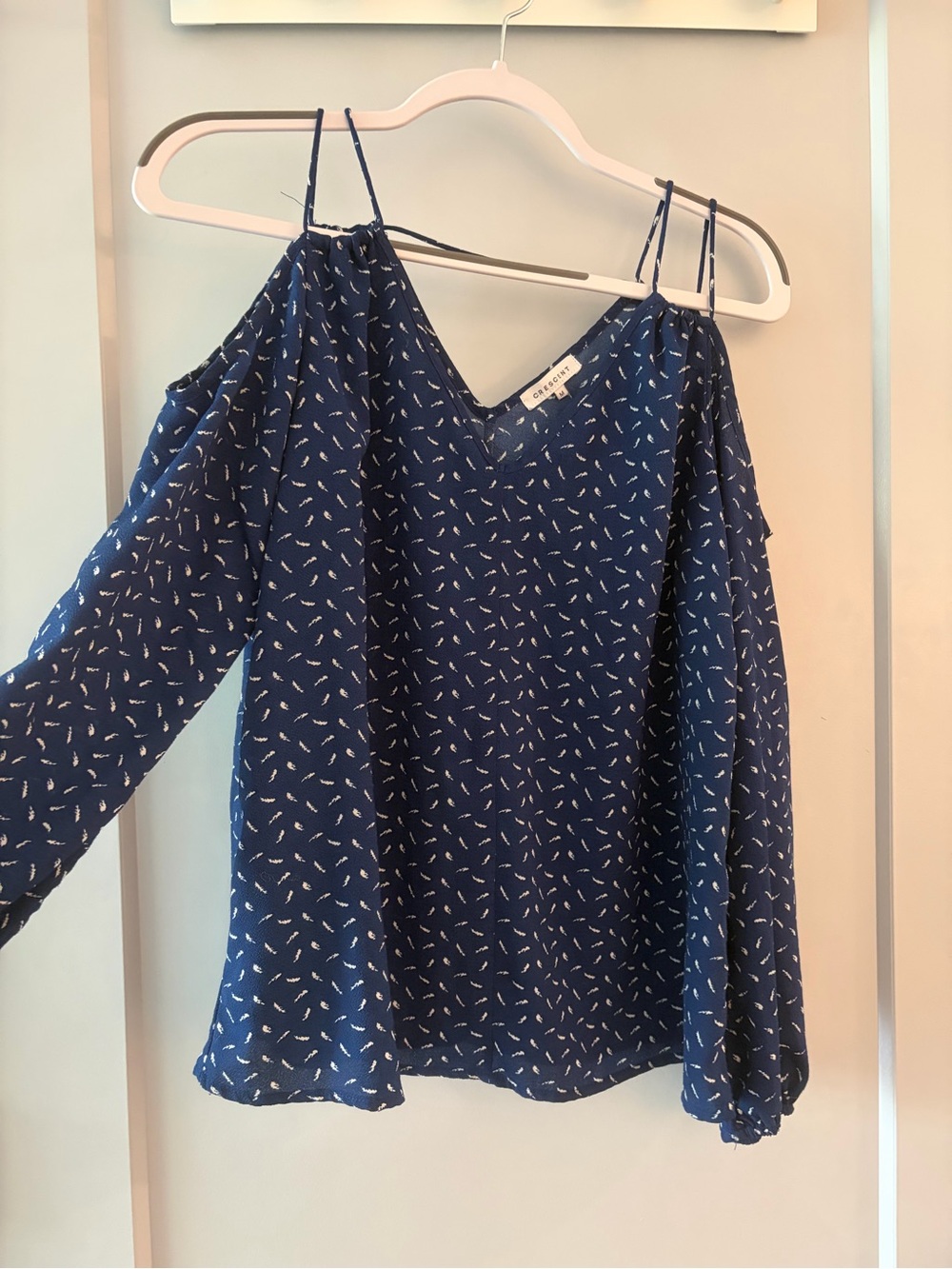 Crescent Navy Cold-Shoulder Blouse
